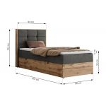 Łóżko kontynentalne - ALBERO 1 90x200 - H3 - ciemnoszary, welwet - strona prawa - topper T25