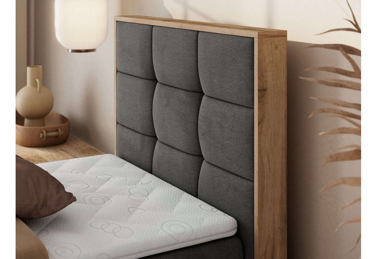 Łóżko kontynentalne - ALBERO 1 90x200 - H3 - ciemnoszary, welwet - strona prawa - topper T25