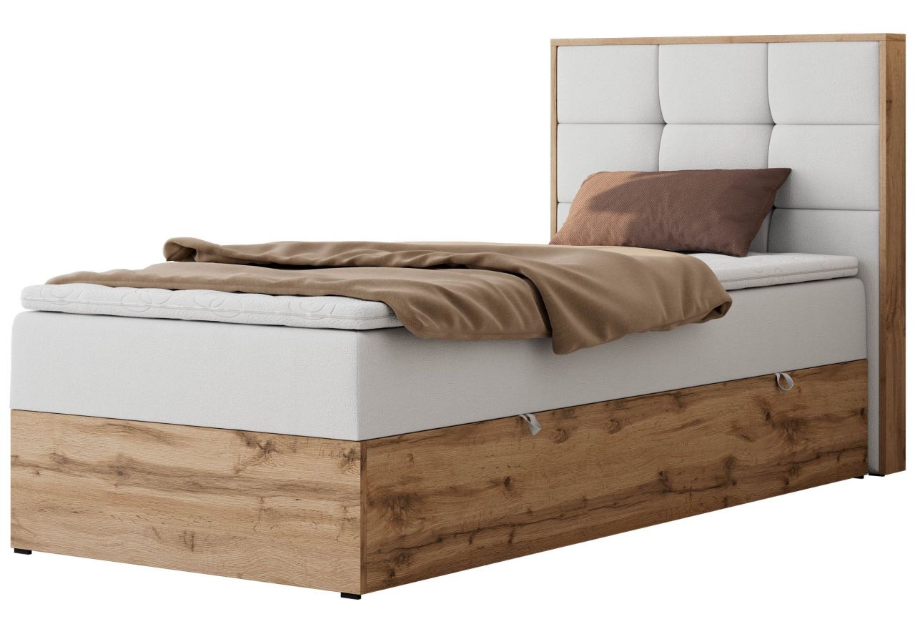 Łóżko kontynentalne - ALBERO 1 90x200 - H3 - biały, ekoskóra - strona prawa - topper T25