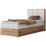 Łóżko kontynentalne - ALBERO 1 90x200 - H3 - biały, ekoskóra - strona prawa - topper T25