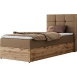 Łóżko kontynentalne - ALBERO 1 90x200 - H3 - brązowy, ekoskóra - strona prawa - topper T25