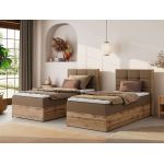 Łóżko kontynentalne - ALBERO 1 90x200 - H3 - brązowy, ekoskóra - strona prawa - topper T25