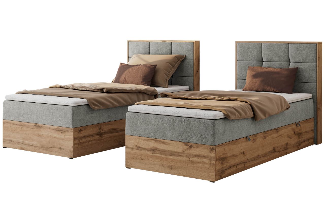 Łóżko kontynentalne - ALBERO 1 90x200 - H4 - jasnoszary, struktura - strona prawa - topper T25