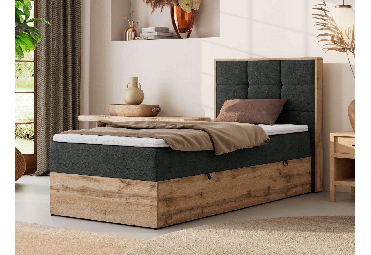 Łóżko kontynentalne - ALBERO 1 90x200 - H4 - ciemnoszary, struktura - strona prawa - topper T25