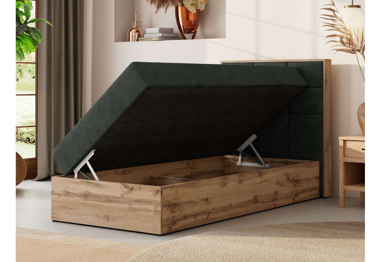 Łóżko kontynentalne - ALBERO 1 90x200 - H4 - ciemnoszary, struktura - strona prawa - topper T25