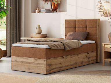 Łóżko kontynentalne - ALBERO 1 90x200 - H4 - pomarańczowy, struktura - strona prawa - topper T25