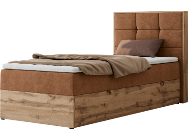 Łóżko kontynentalne - ALBERO 1 90x200 - H4 - pomarańczowy, struktura - strona prawa - topper T25