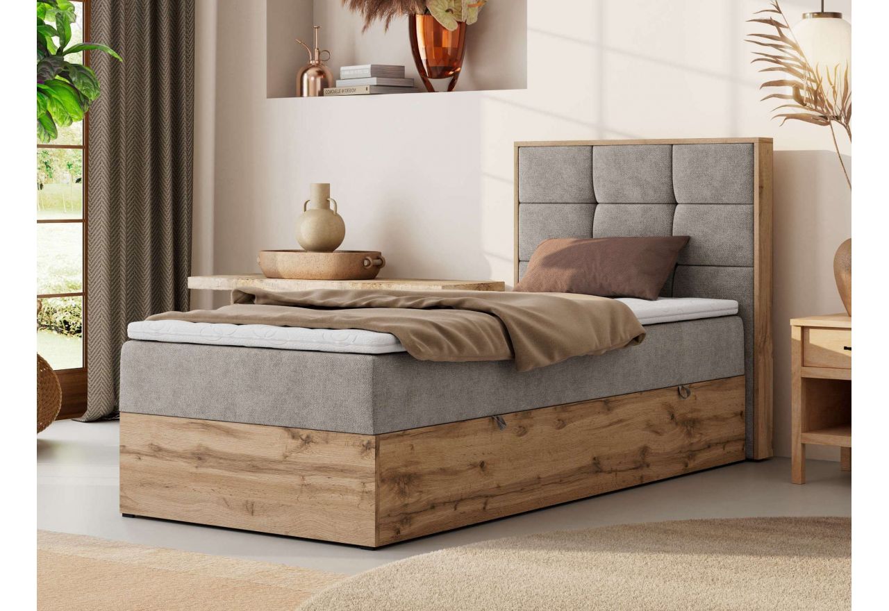 Łóżko kontynentalne - ALBERO 1 90x200 - H4 - beżowy, struktura - strona prawa - topper T25