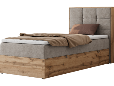 Łóżko kontynentalne - ALBERO 1 90x200 - H4 - beżowy, struktura - strona prawa - topper T25