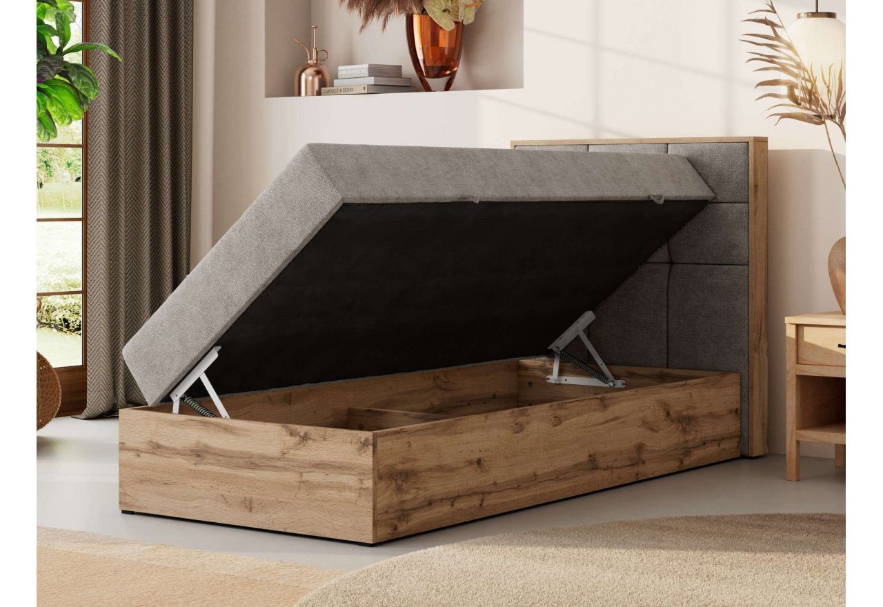 Łóżko kontynentalne - ALBERO 1 90x200 - H4 - beżowy, struktura - strona prawa - topper T25