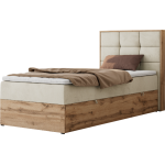 Łóżko kontynentalne - ALBERO 1 90x200 - H4 - beżowy, welwet - strona prawa - topper T25