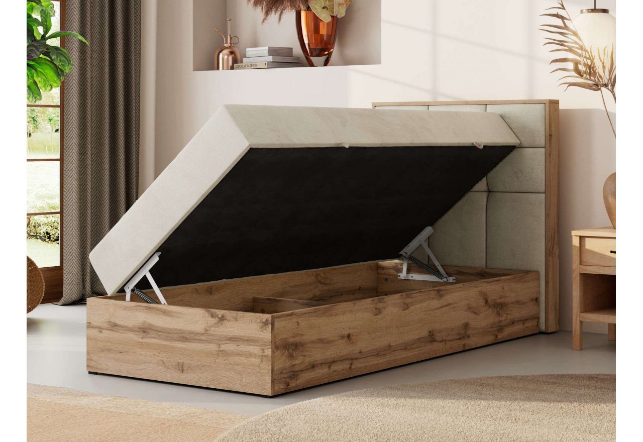 Łóżko kontynentalne - ALBERO 1 90x200 - H4 - beżowy, welwet - strona prawa - topper T25