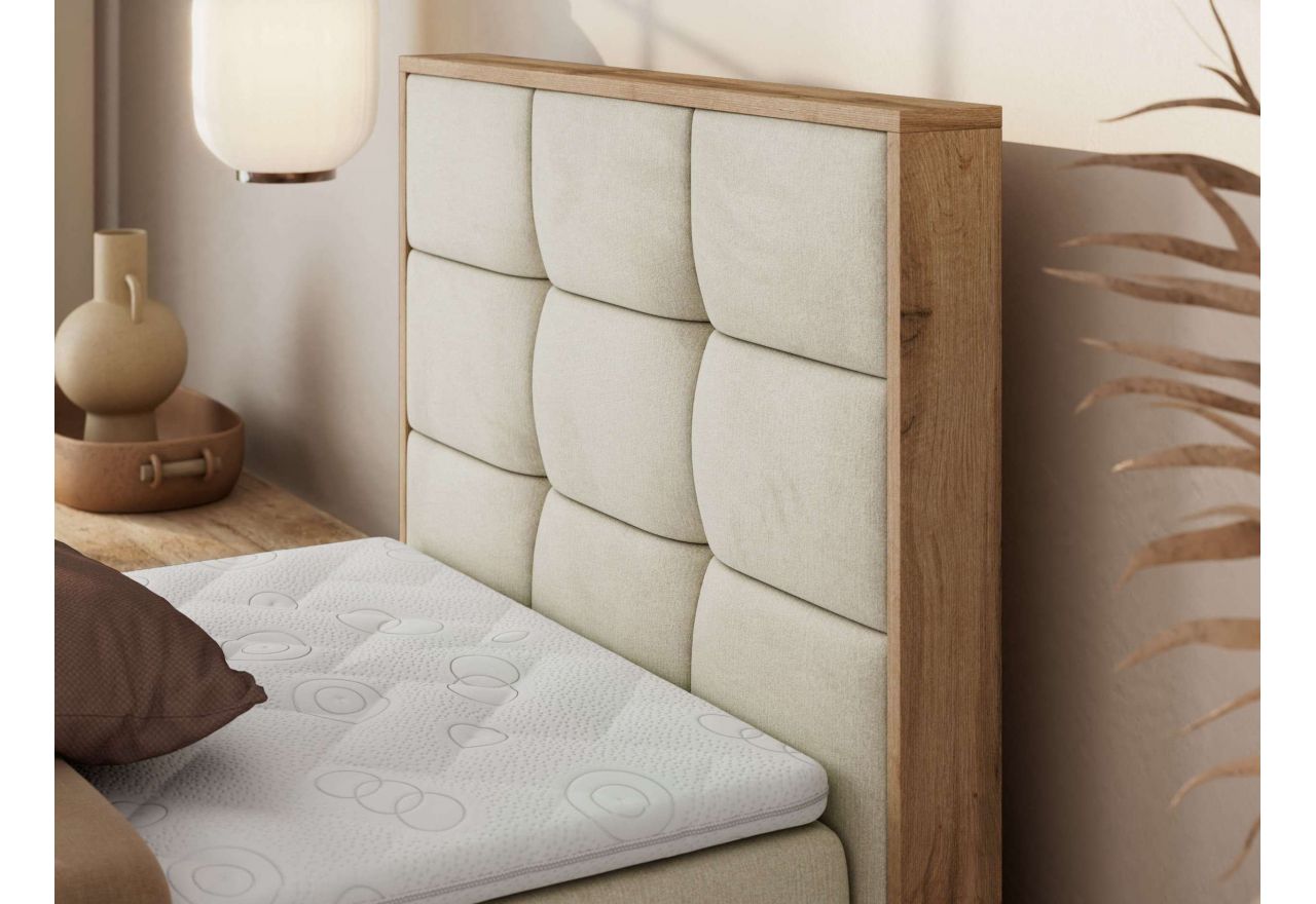 Łóżko kontynentalne - ALBERO 1 90x200 - H4 - beżowy, welwet - strona prawa - topper T25