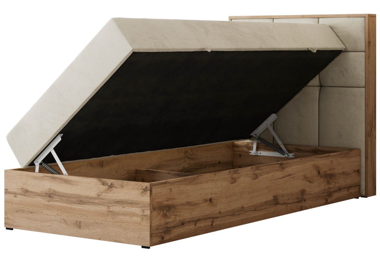 Łóżko kontynentalne - ALBERO 1 90x200 - H4 - beżowy, welwet - strona prawa - topper T25