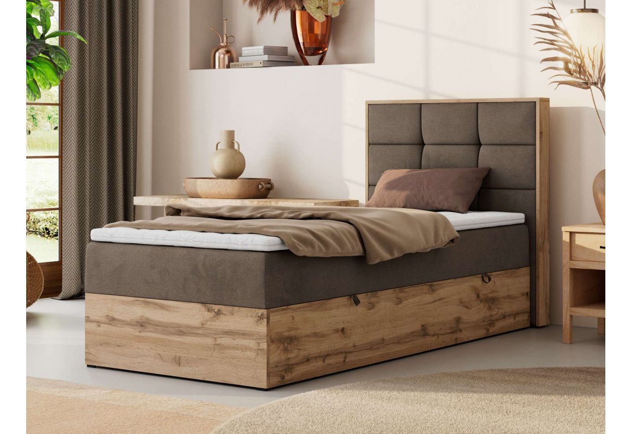 Łóżko kontynentalne - ALBERO 1 90x200 - H4 - brązowy, welwet - strona prawa - topper T25