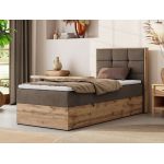 Łóżko kontynentalne - ALBERO 1 90x200 - H4 - brązowy, welwet - strona prawa - topper T25