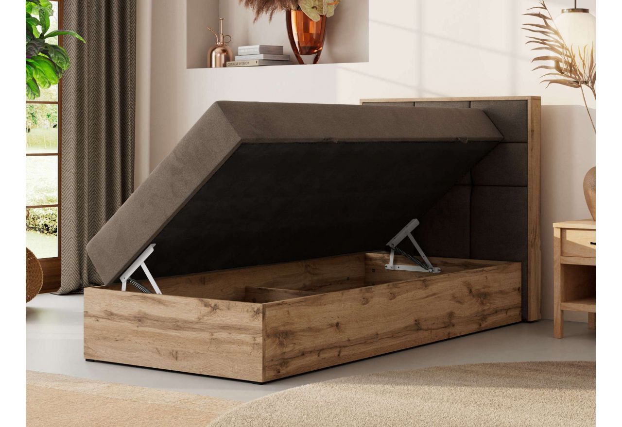 Łóżko kontynentalne - ALBERO 1 90x200 - H4 - brązowy, welwet - strona prawa - topper T25