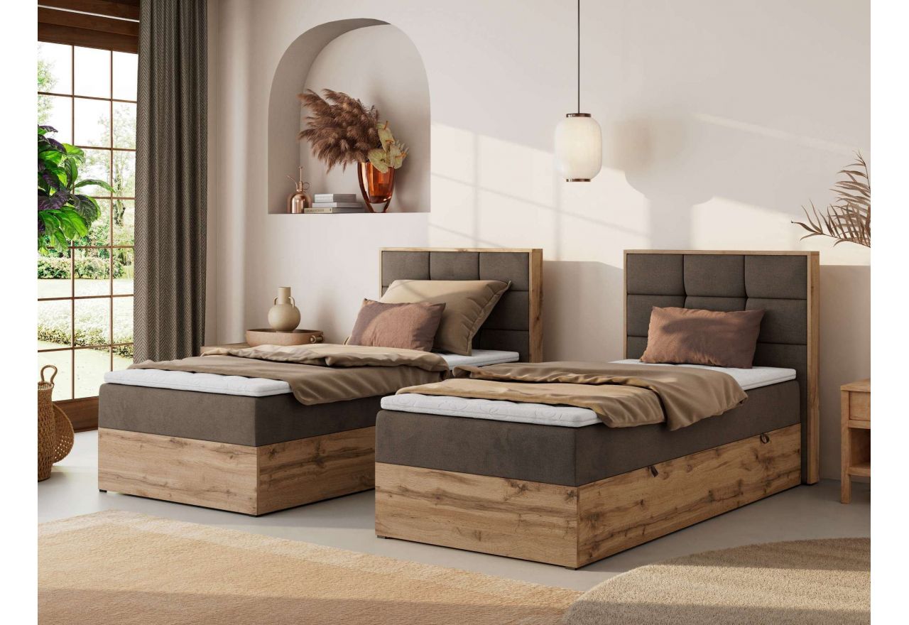 Łóżko kontynentalne - ALBERO 1 90x200 - H4 - brązowy, welwet - strona prawa - topper T25