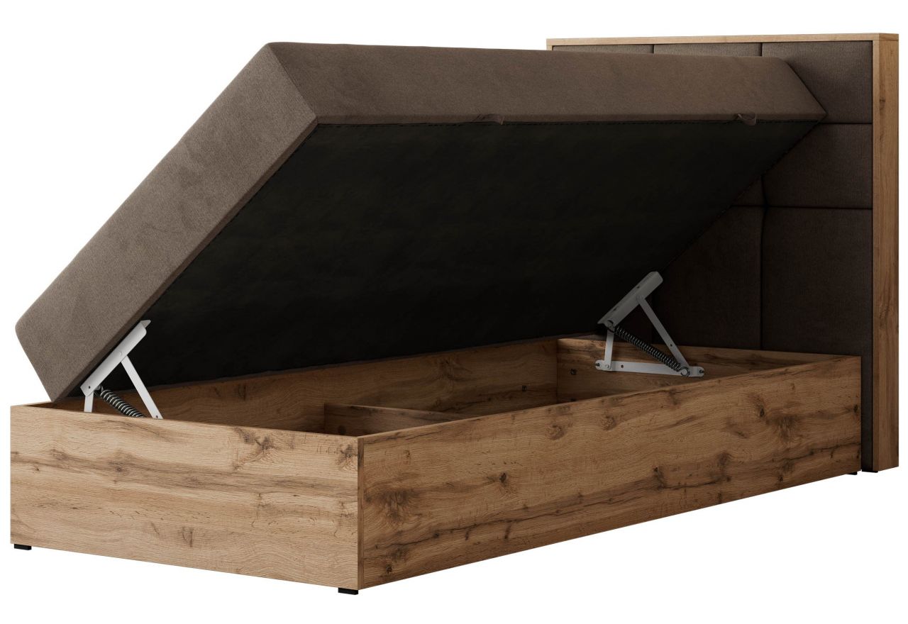 Łóżko kontynentalne - ALBERO 1 90x200 - H4 - brązowy, welwet - strona prawa - topper T25