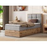 Łóżko kontynentalne - ALBERO 1 90x200 - H4 - jasnoszary, welwet - strona prawa - topper T25