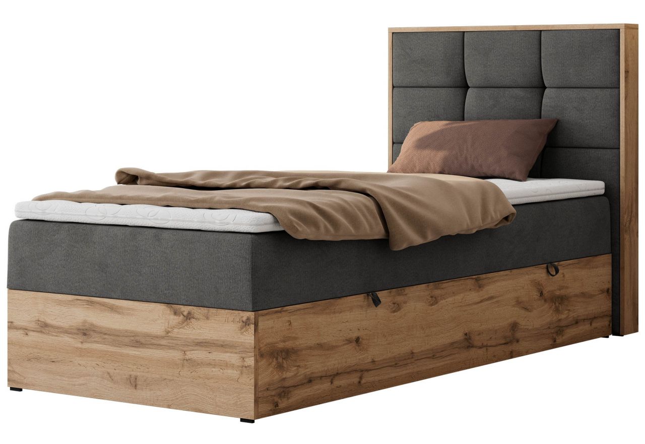 Łóżko kontynentalne - ALBERO 1 90x200 - H4 - ciemnoszary, welwet - strona prawa - topper T25