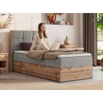 Łóżko kontynentalne - ALBERO 1 90x200 - H4 - biały, ekoskóra - strona prawa - topper T25