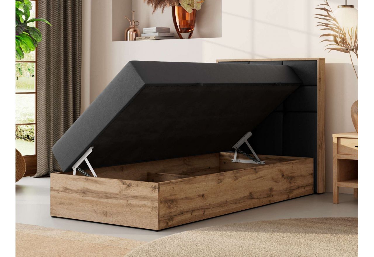 Łóżko kontynentalne - ALBERO 1 90x200 - H4 - ciemnoszary, ekoskóra - strona prawa - topper T25