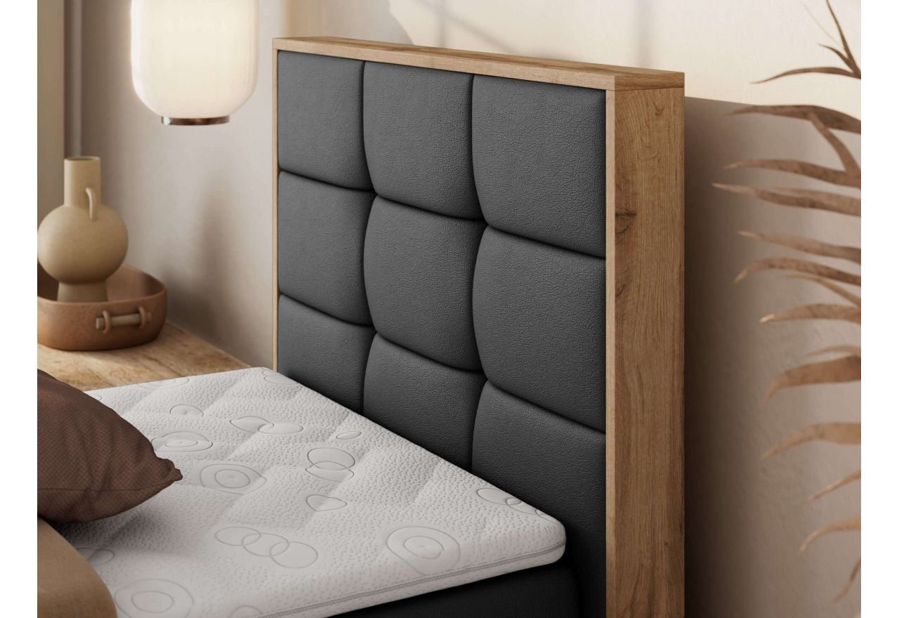 Łóżko kontynentalne - ALBERO 1 90x200 - H4 - ciemnoszary, ekoskóra - strona prawa - topper T25