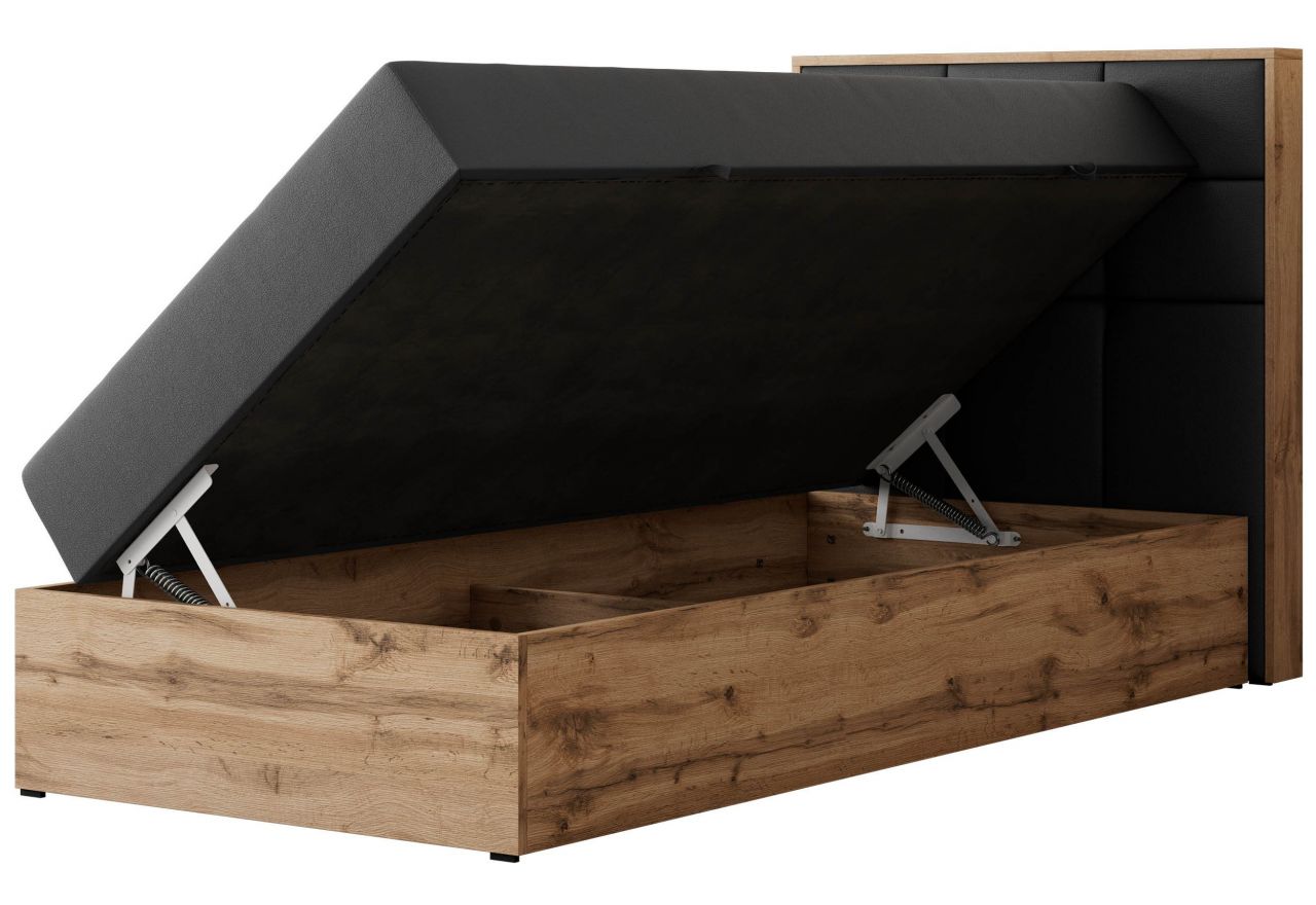 Łóżko kontynentalne - ALBERO 1 90x200 - H4 - ciemnoszary, ekoskóra - strona prawa - topper T25