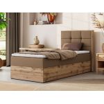 Łóżko kontynentalne - ALBERO 1 90x200 - H4 - brązowy, ekoskóra - strona prawa - topper T25