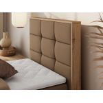 Łóżko kontynentalne - ALBERO 1 90x200 - H4 - brązowy, ekoskóra - strona prawa - topper T25