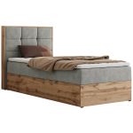 Łóżko kontynentalne - ALBERO 1 90x200 - H3 - jasnoszary, struktura - strona lewa - topper Visco