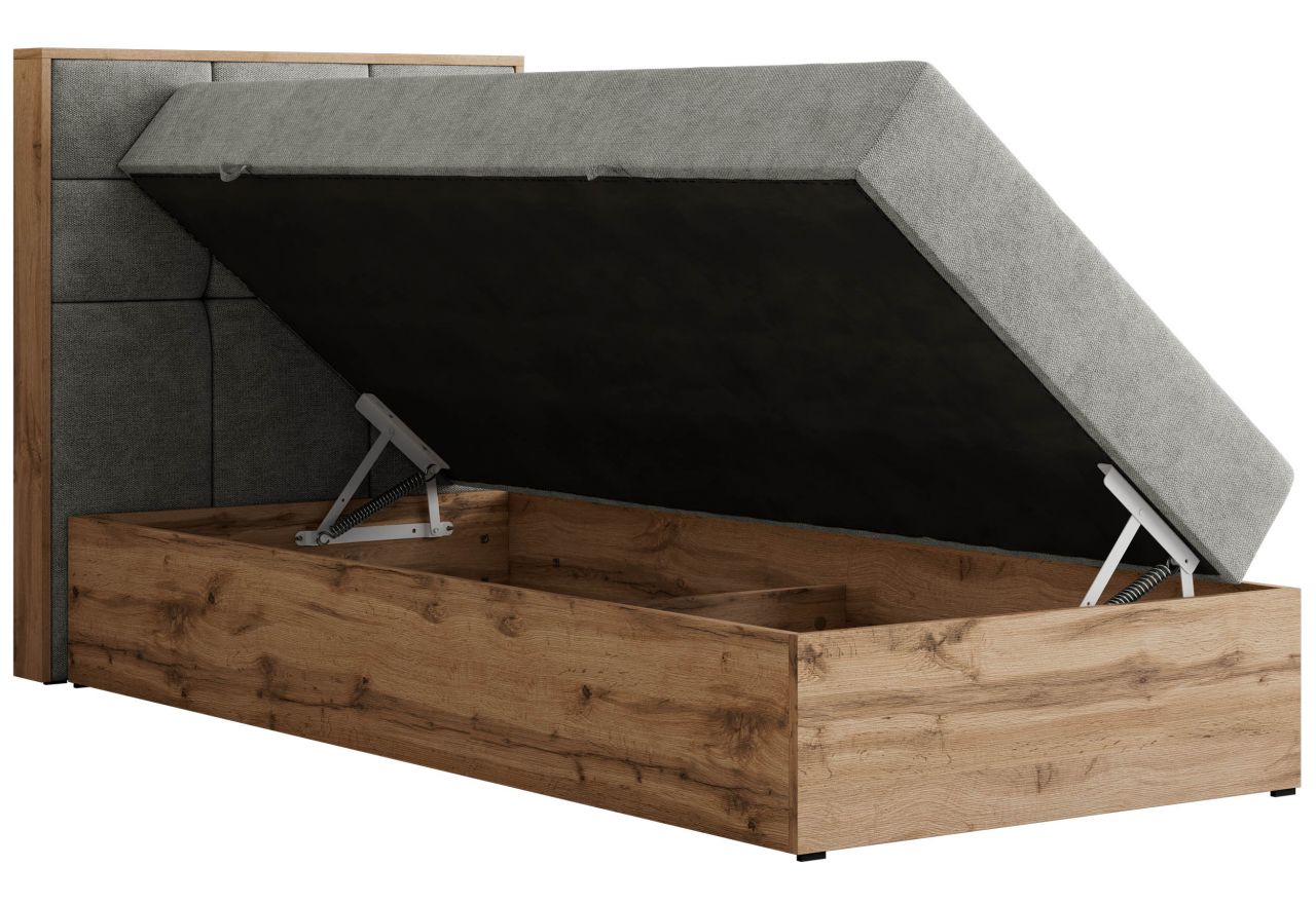 Łóżko kontynentalne - ALBERO 1 90x200 - H3 - jasnoszary, struktura - strona lewa - topper Visco