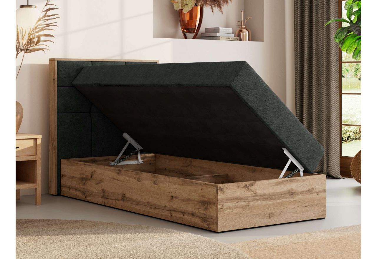 Łóżko kontynentalne - ALBERO 1 90x200 - H3 - ciemnoszary, struktura - strona lewa - topper Visco