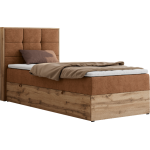 Łóżko kontynentalne - ALBERO 1 90x200 - H3 - pomarańczowy, struktura - strona lewa - topper Visco