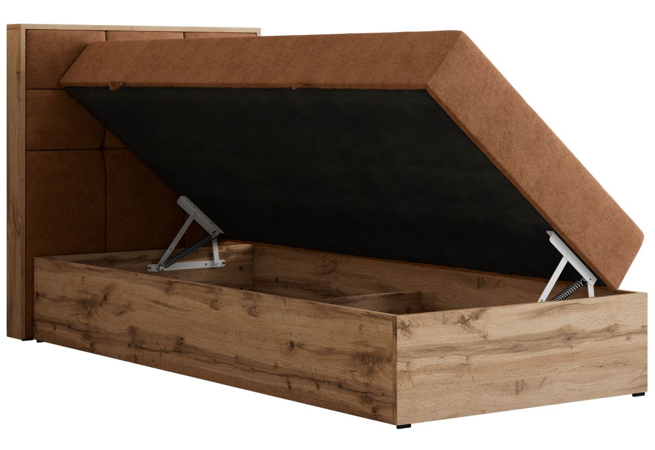 Łóżko kontynentalne - ALBERO 1 90x200 - H3 - pomarańczowy, struktura - strona lewa - topper Visco