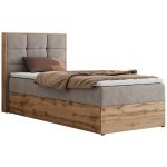 Łóżko kontynentalne - ALBERO 1 90x200 - H3 - beżowy, struktura - strona lewa - topper Visco