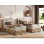 Łóżko kontynentalne - ALBERO 1 90x200 - H3 - beżowy, welwet - strona lewa - topper Visco