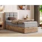 Łóżko kontynentalne - ALBERO 1 90x200 - H3 - jasnoszary, welwet - strona lewa - topper Visco