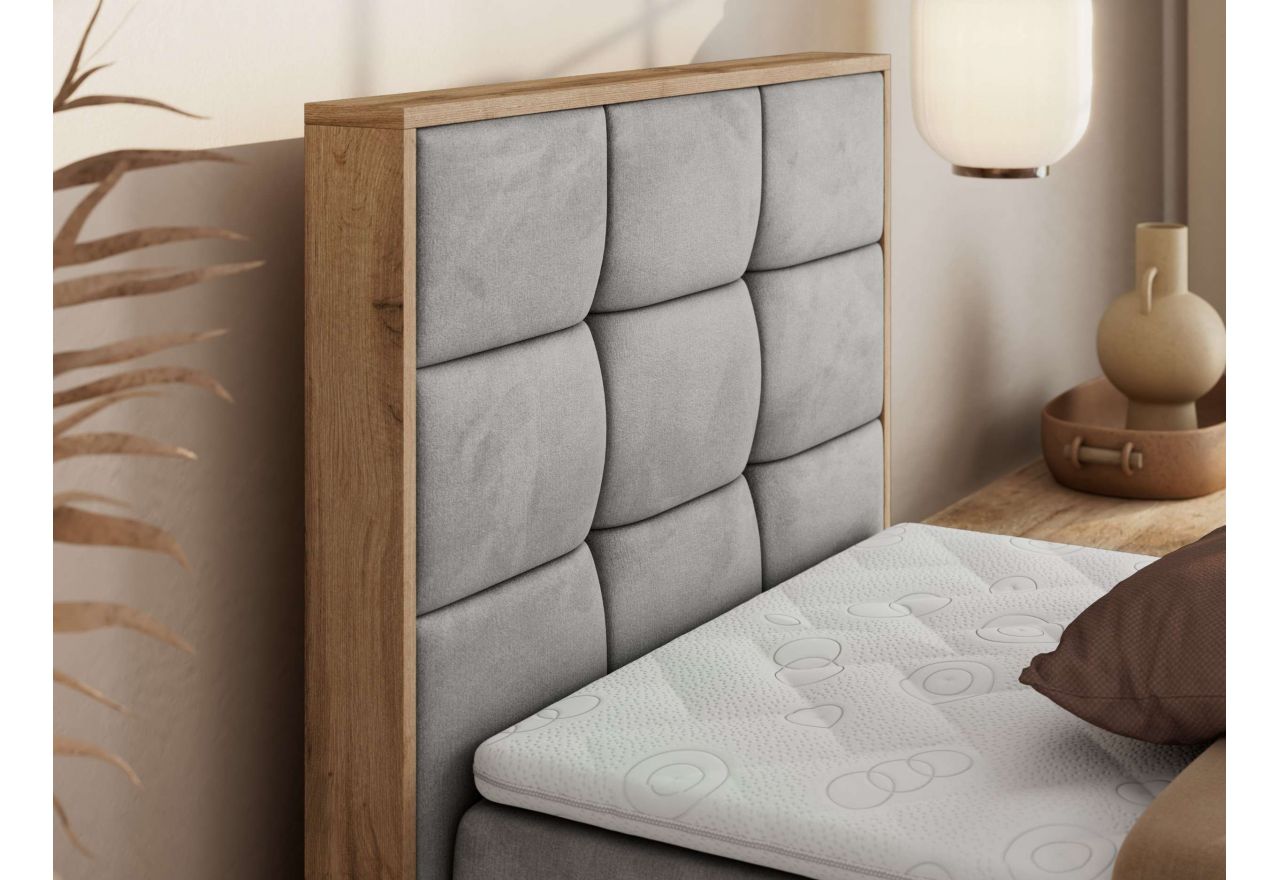 Łóżko kontynentalne - ALBERO 1 90x200 - H3 - jasnoszary, welwet - strona lewa - topper Visco