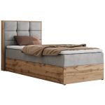 Łóżko kontynentalne - ALBERO 1 90x200 - H3 - jasnoszary, welwet - strona lewa - topper Visco