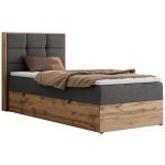 Łóżko kontynentalne - ALBERO 1 90x200 - H3 - ciemnoszary, welwet - strona lewa - topper Visco