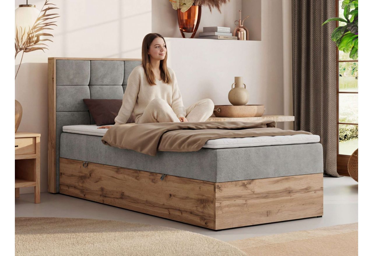 Łóżko kontynentalne - ALBERO 1 90x200 - H3 - czarny, ekoskóra - strona lewa - topper Visco