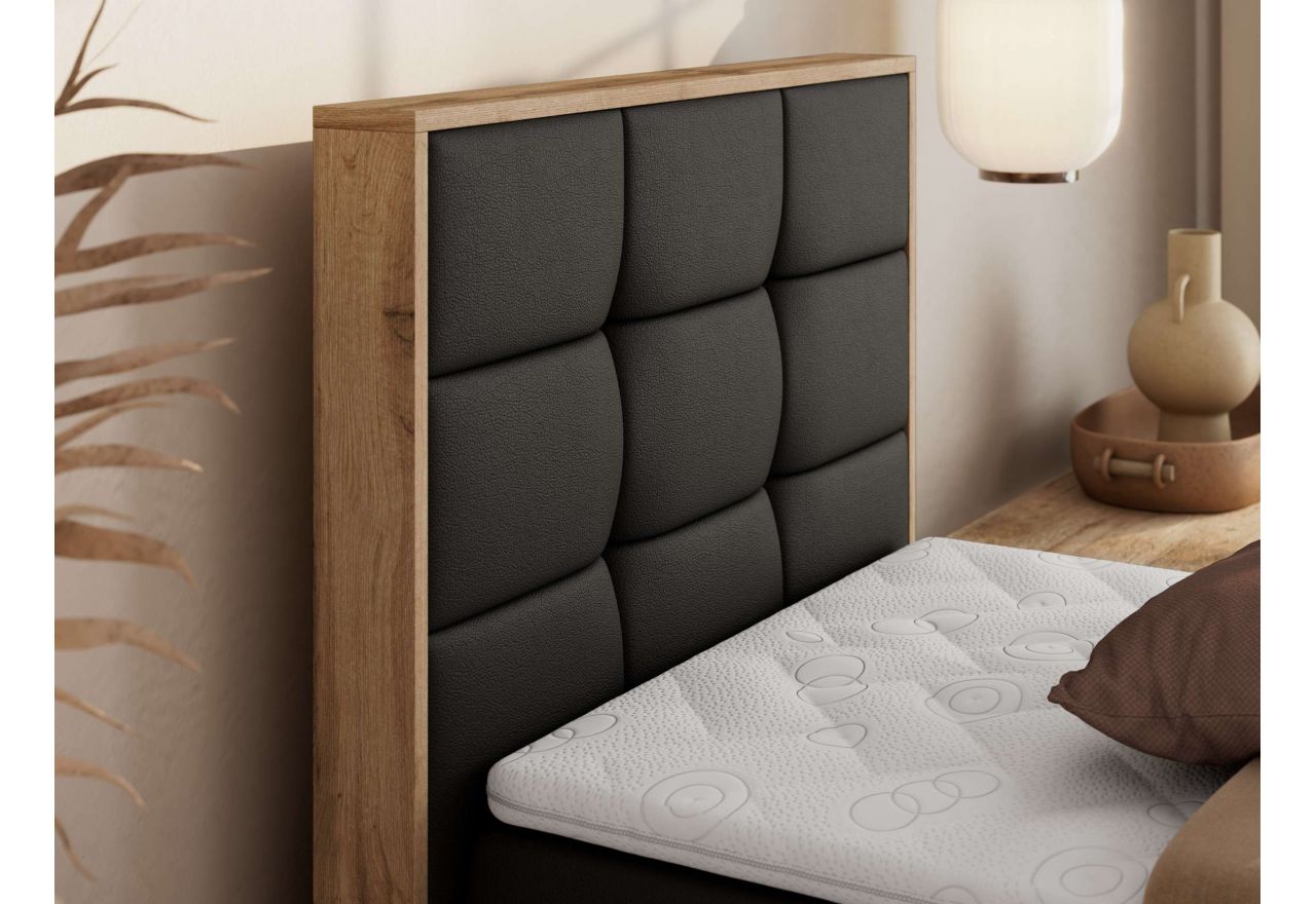 Łóżko kontynentalne - ALBERO 1 90x200 - H3 - czarny, ekoskóra - strona lewa - topper Visco