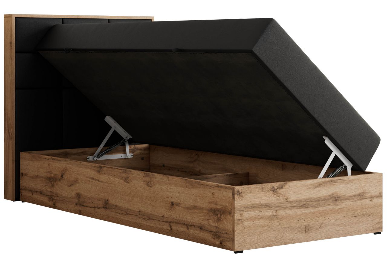 Łóżko kontynentalne - ALBERO 1 90x200 - H3 - czarny, ekoskóra - strona lewa - topper Visco