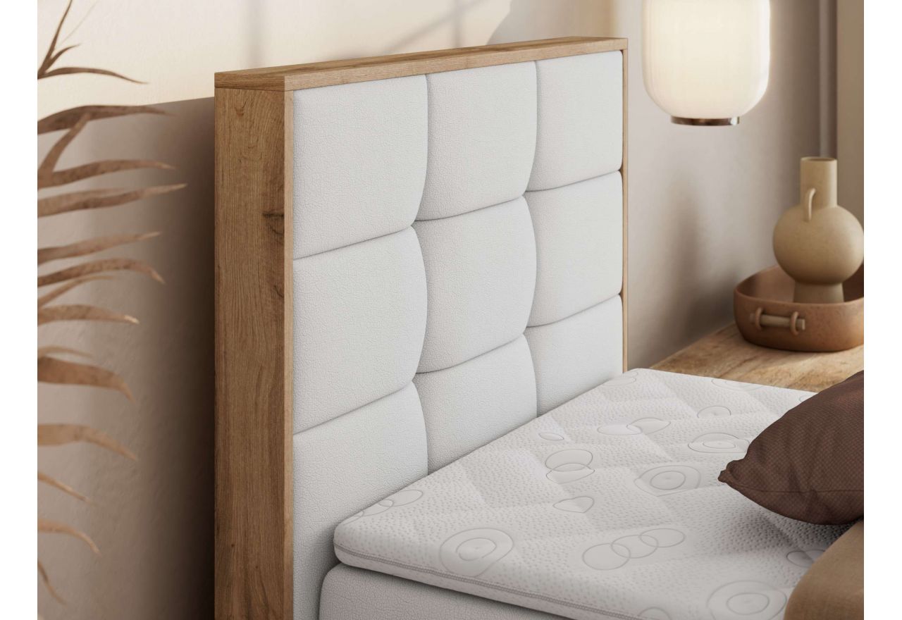 Łóżko kontynentalne - ALBERO 1 90x200 - H3 - biały, ekoskóra - strona lewa - topper Visco