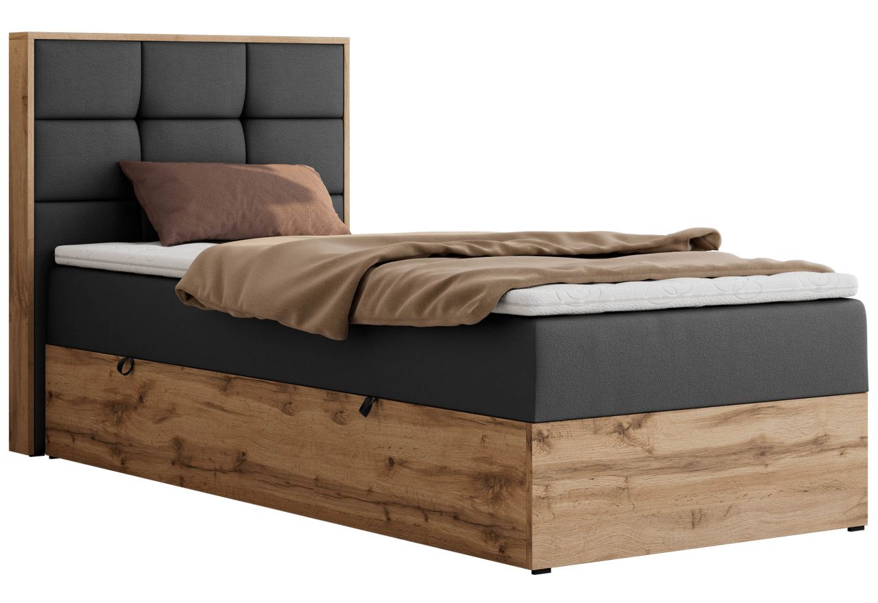 Łóżko kontynentalne - ALBERO 1 90x200 - H3 - ciemnoszary, ekoskóra - strona lewa - topper Visco