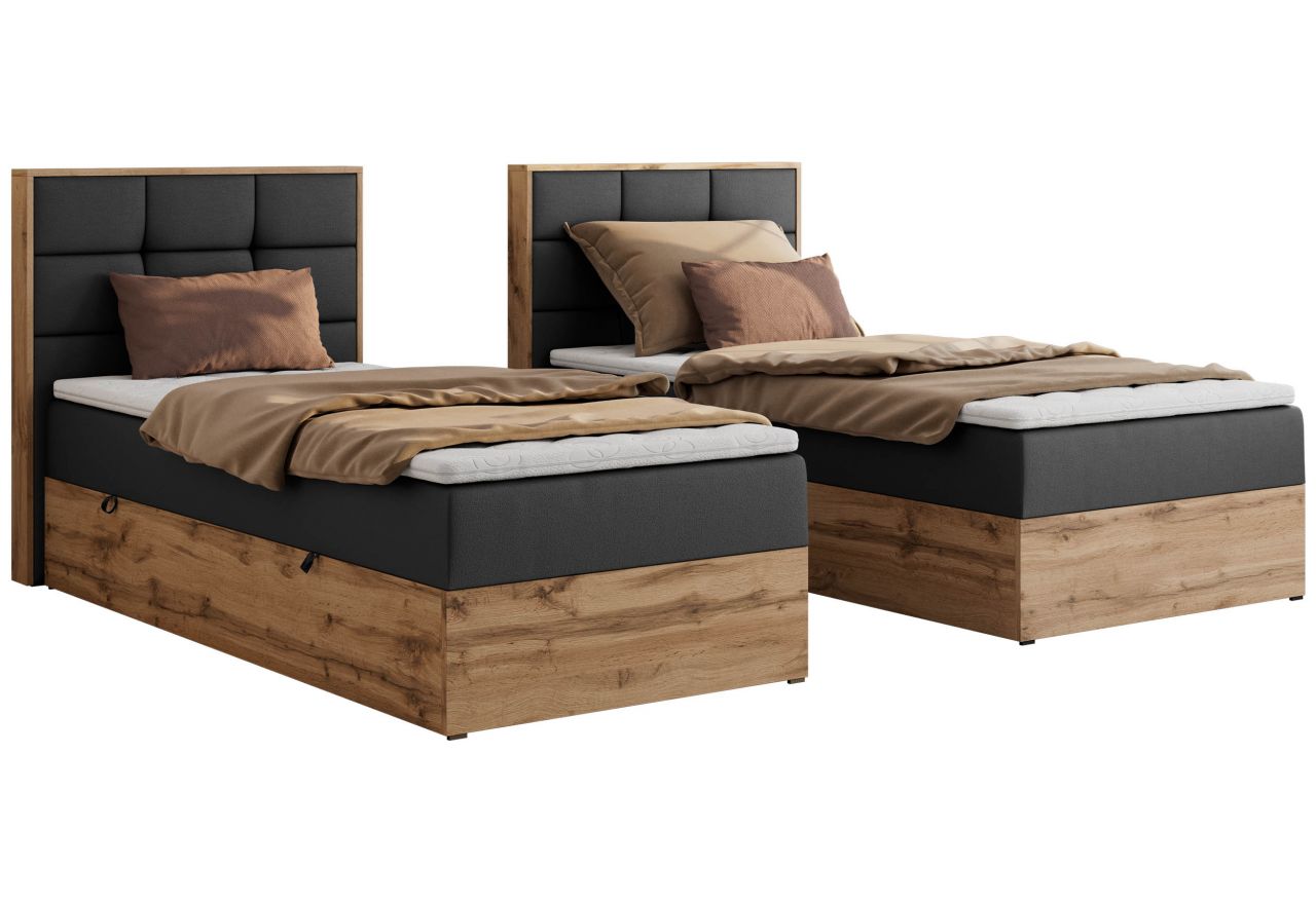 Łóżko kontynentalne - ALBERO 1 90x200 - H3 - ciemnoszary, ekoskóra - strona lewa - topper Visco