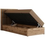 Łóżko kontynentalne - ALBERO 1 90x200 - H3 - brązowy, ekoskóra - strona lewa - topper Visco