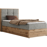 Łóżko kontynentalne - ALBERO 1 90x200 - H4 - jasnoszary, struktura - strona lewa - topper Visco